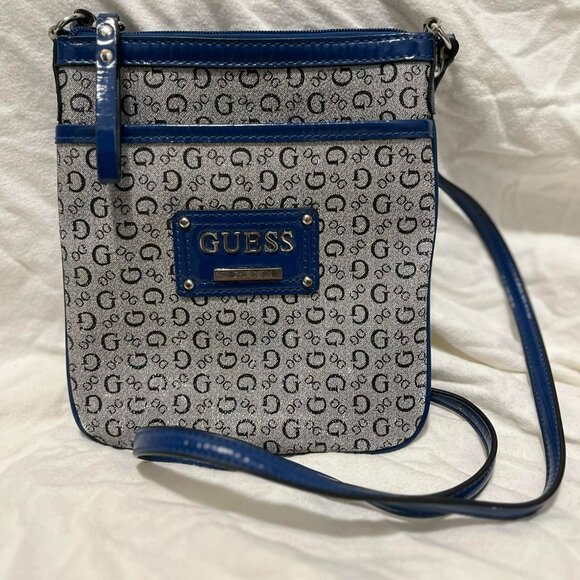 GUESS Anagram Messenger Crossbody Bag - Light Brown & Navy - Picture 1 of 5